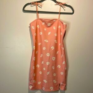 Shein- Light Orange Mini Dress with Daisies and Tie Straps- Size 11-12 Years Old